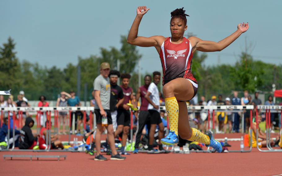 Kaiserslautern's Jada Branch defended her girls long jump title at the DODEA-Europe track and field championships with a leap of 18 feet, 4.75 inches.
