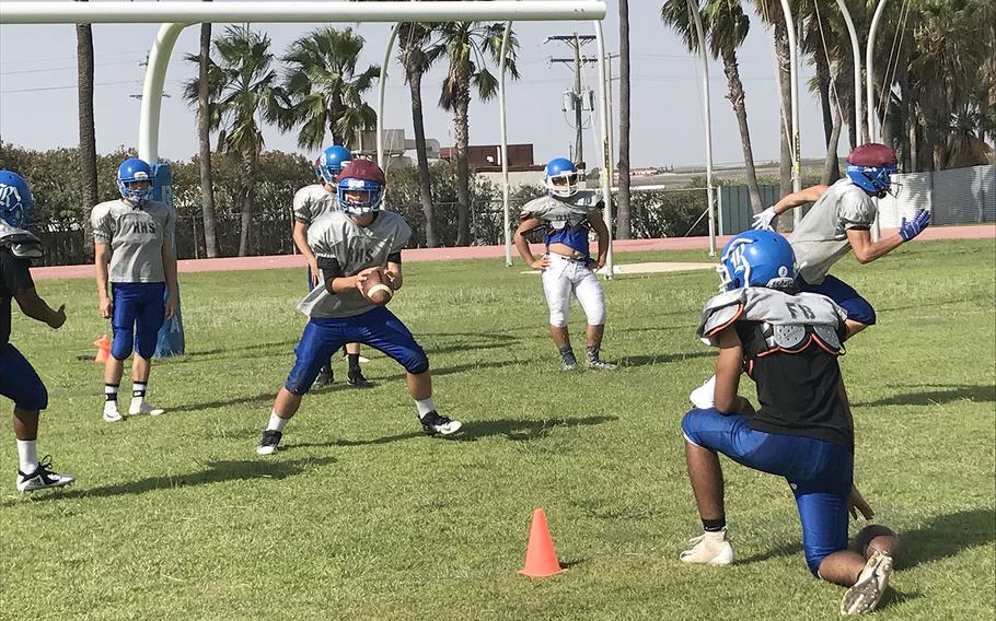 Rota Admirals players run drills at a preseason practice session in Rota, Spain. The Admirals count 17 returning players among their 25-player roster. 