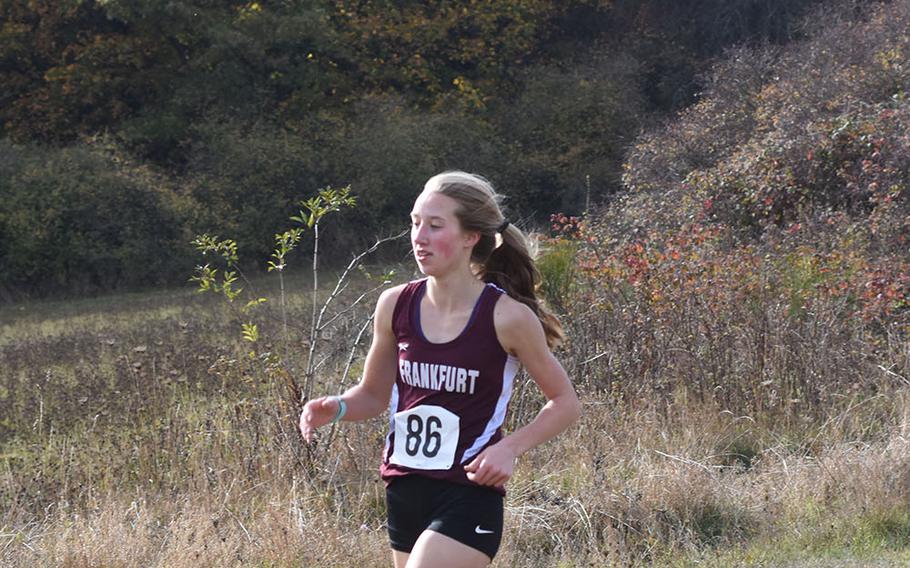 Frankfurt International's Grace Wetli finished second in the girls' race at the 2018 DODEA-Europe cross country championships on Saturday, Oct. 27, 2018, at Baumholder, Germany
