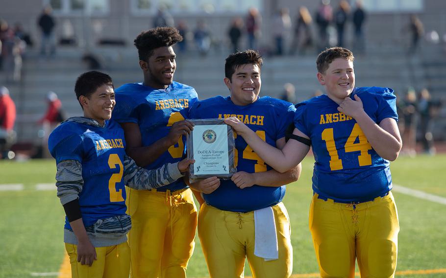 Ansbach is crowned the DODEA-Europe Division III football champions after a game between the Ansbach Cougars and AFNORTH Lions, Saturday, Nov. 3, 2018.