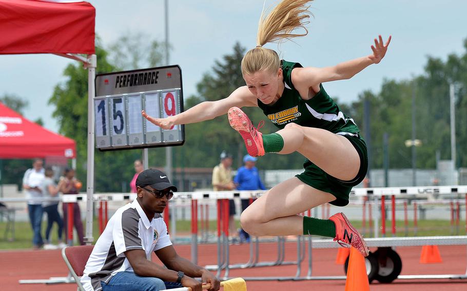 Alconbury's Marrissa Kastler took the gold in the girls long jump at the DODEA-Europe track and field finals with a leap of 16 feet, 11.75 inches. She also finished second in the high jump.








