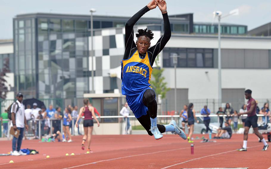 Ansbach' s Matayo Kabuse won the triple jump at the DODEA-Europe track and field championships with a leap of 43 feet, 4.5 inches.
