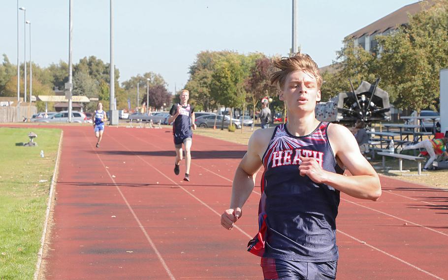Lakenheath's Sean Marts and Aiden Stamp place second and third with Brussels' Caleb Burnett placing fourth at RAF Lakenheath on Saturday, Sept. 21, 2019.