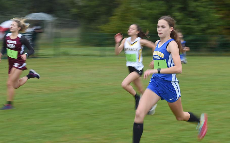 Wiesbaden's Kaitlyn Taylor finished first in the girls' race with a time of 21 minutes, 18 seconds at Vilseck, Germany, Saturday, Sept. 26, 2020.
