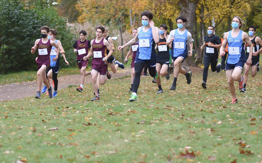 Runners from Baumholder, Spangdahlem and Black Forest Academy competed in the small schools' race at the DODEA-Europe non-virtual cross country championship on Saturday, Oct. 24, 2020. 

