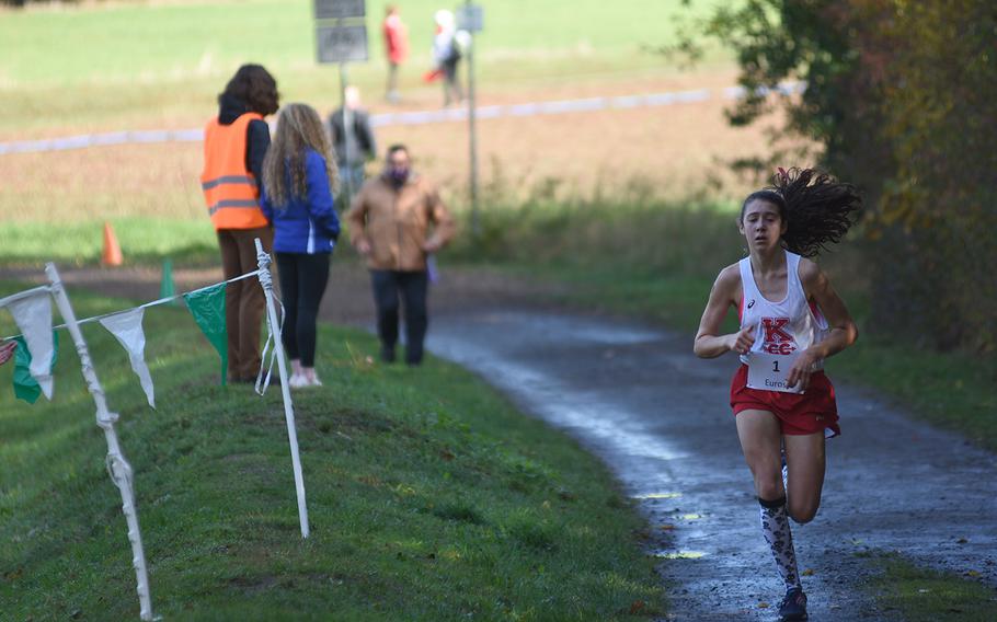 Kaiserslautern's Piper Parsells finished fourth overall at the DODEA-Europe non-virtual cross country championship on Saturday, Oct. 24, 2020, at Seewoog Park in Ramstein-Miesenbach, Germany.
