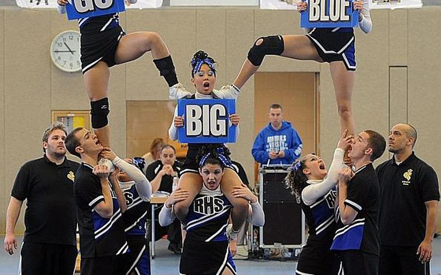 The Rota Admirals cheer team won the Division III title at the  DODDS Europe Cheer Championships in Mannheim, Germany.