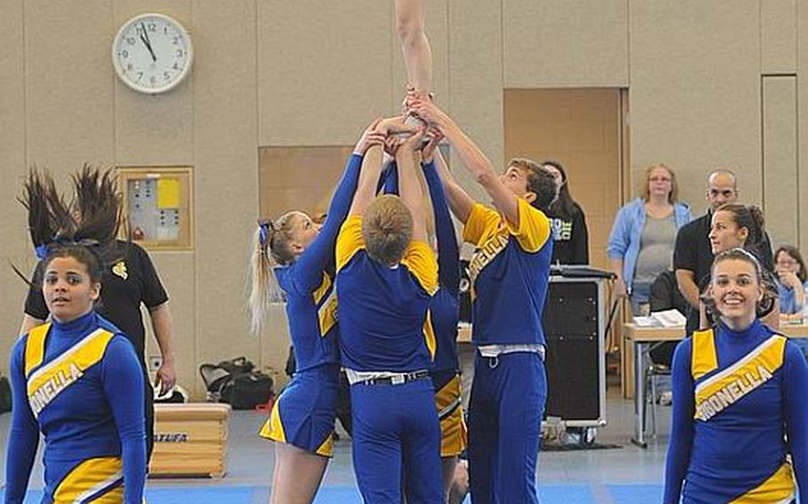 The Sigonella Jaguars cheer team took second place in Division III at the  DODDS Europe Cheer Championships in Mannheim, Germany.