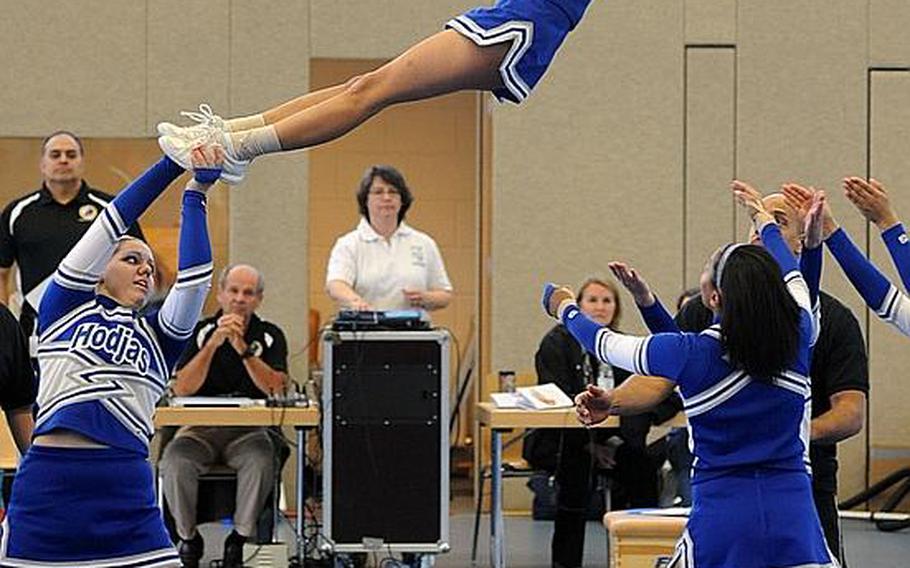 The Incirlik Hodjas cheer team took third place in Division III at the DODDS Europe Cheer Championships in Mannheim, Germany.