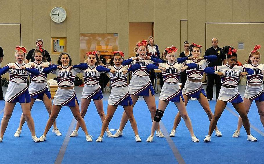 The Ramstein Royals cheer team took second place in Division I at the DODDS Europe Cheer Championships in Mannheim, Germany.
