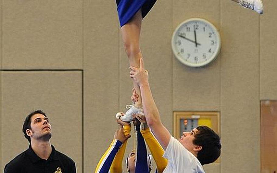 Third place in Division I at the  DODDS Europe Cheer Championships in Mannheim, Germany, went to the Wiesbaden Warriors cheer squad.