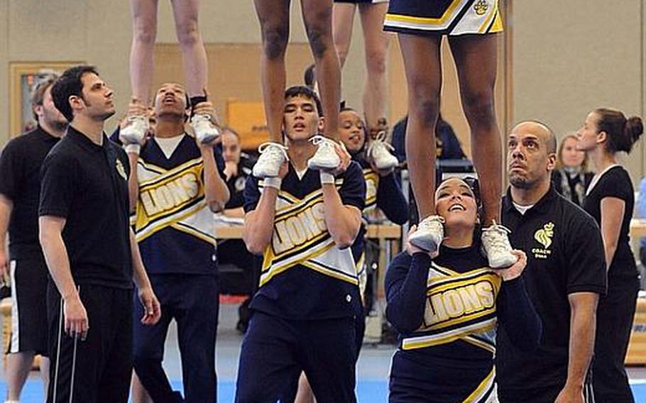 The Heidelberg Lions cheer team were the Division I winners at the DODDS Europe Cheer Championships in Mannheim, Germany. The team also captured the Spirit award.