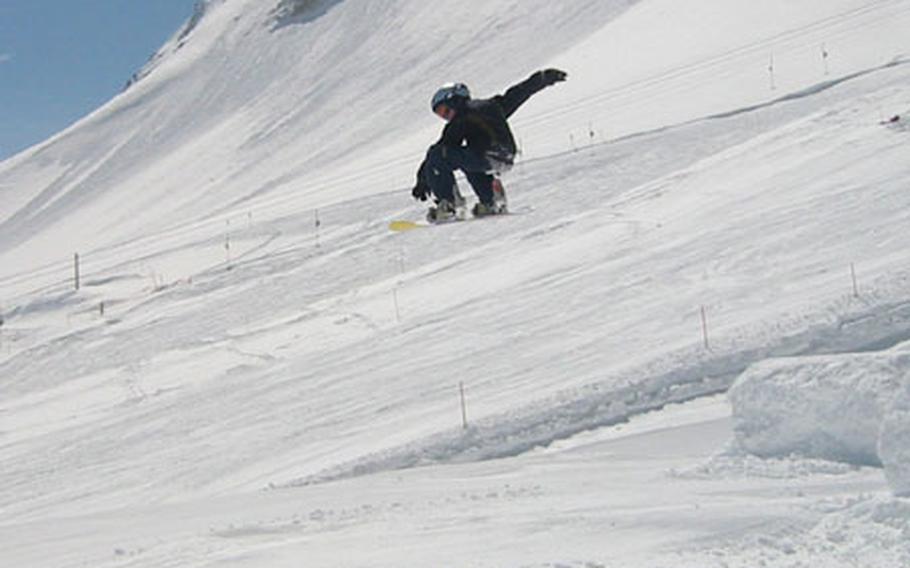 Ethan Morgan, 11, of Mittenwald, Germany, ended his 2002-2003 freestyle season by tying for his age-group freestyle title at the German Snowboarding Association championships in just his second season of competition.