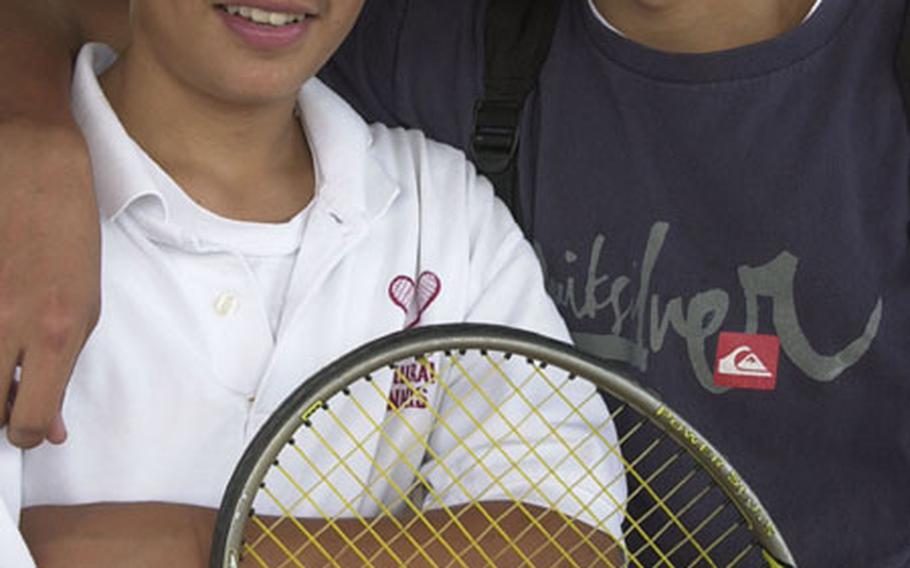 Brothers Mitchell and Matthew Bierschenk, first-year players for the Matthew C. Perry Samurai, are one of six pairs of Department of Defense Dependents Schools-Pacific siblings playing in the Far East High School Tennis Tournament.