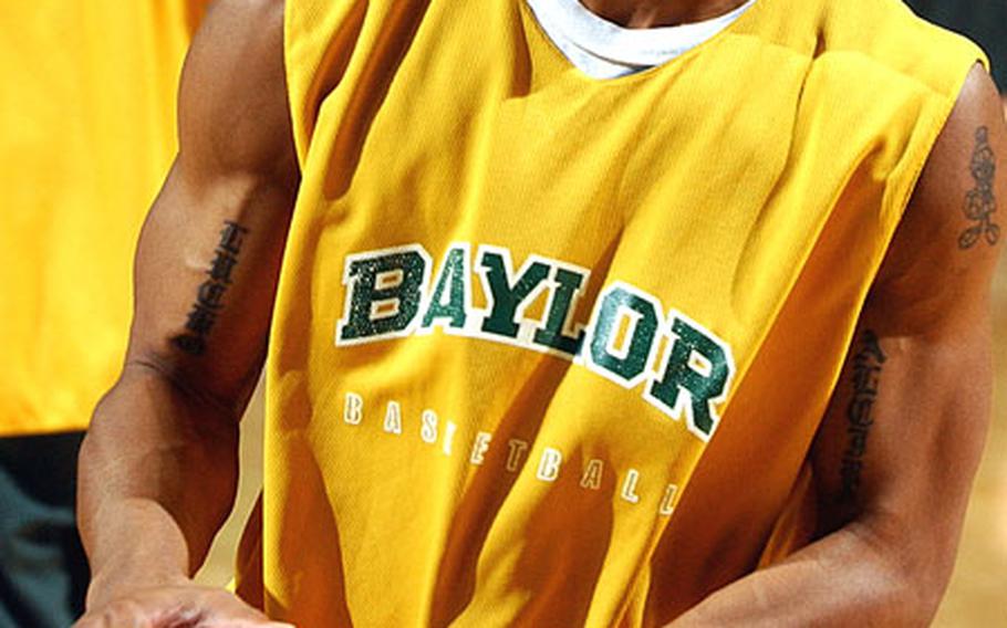 Nino Etienne, a true freshman who transferred to Baylor University in early January, goes through his paces during a recent practice at the Waco, Texas, campus.