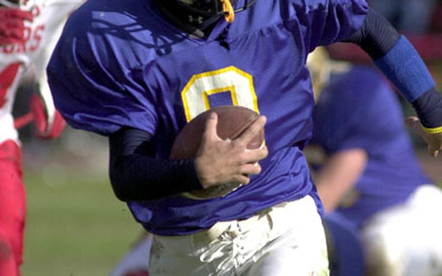 Wiesbaden quarterback Aaron Orr scrambles for a five-yard gain Saturday against Kaiserslautern.