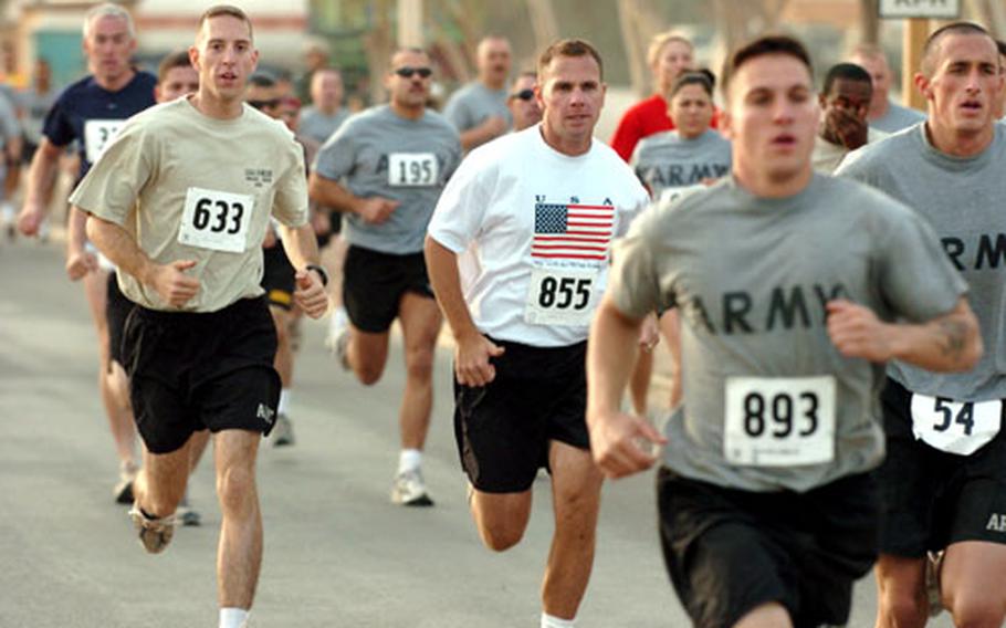 More than 1,300 runners hit the bunker-lined streets of LSA Anaconda, Iraq during Sunday&#39;s shadow run of the Army Ten Miler.