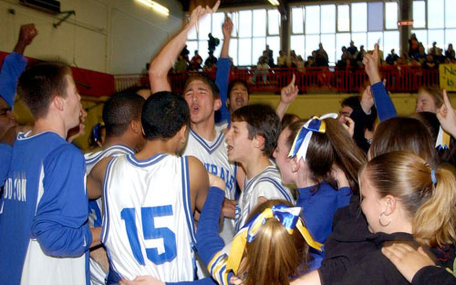 Rota&#39;s players and fans celebrate the team&#39;s European Division III title on Saturday.