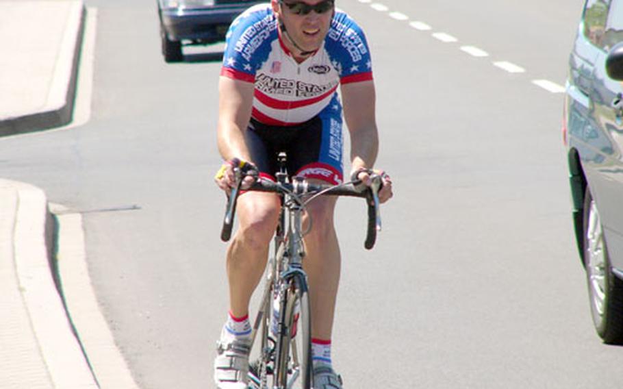 Trent Hornus of Ramstein negotiates some traffic Saturday during the race.