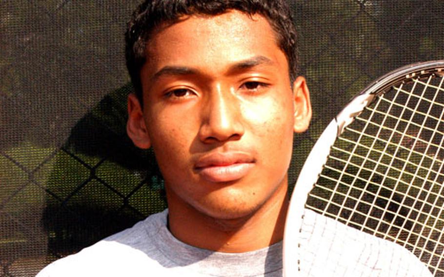 Pusan American Panthers senior James Edwards, defending Far East High School Tennis Tournament boys singles and mixed doubles champion.