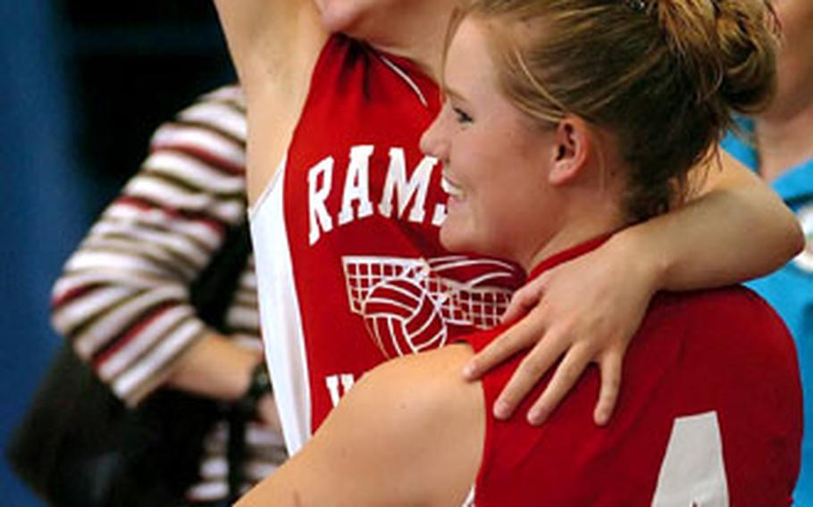 Ramstein players celebrate their victory over Frankfurt International School.