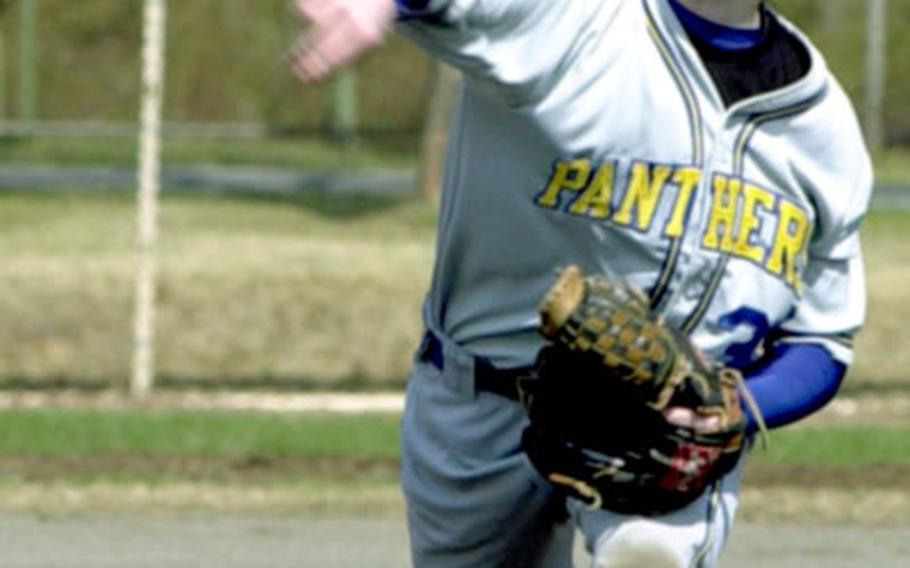 Yokota Panthers pitcher Peter Weaver delivers during Saturday&#39;s Japan Baseball League game against Edgren. The Panthers won 20-0.