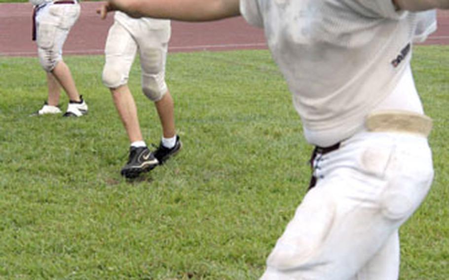 Zama American Trojans football players engage in agility drills during Tuesda’&#39;s practice at Zama American High School, Camp Zama, Japan.