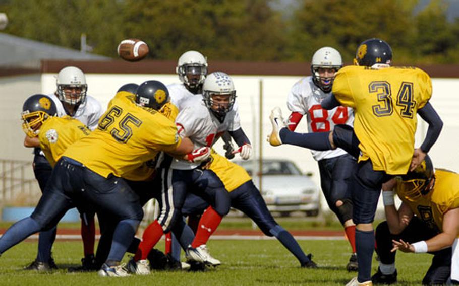 Brad Lane made all four extra-point attempts in Heidelberg’s 28-13 victory over Lakenheath on Saturday.