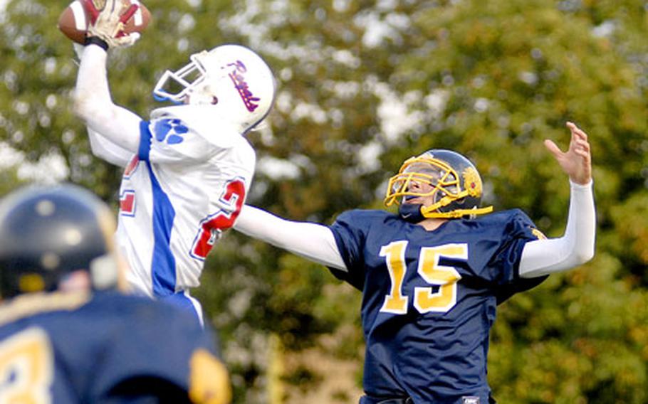 Scott Sublousky from Ramstein seals Heidelberg’s fate with an interception at the end of the fourth quarter Saturday.