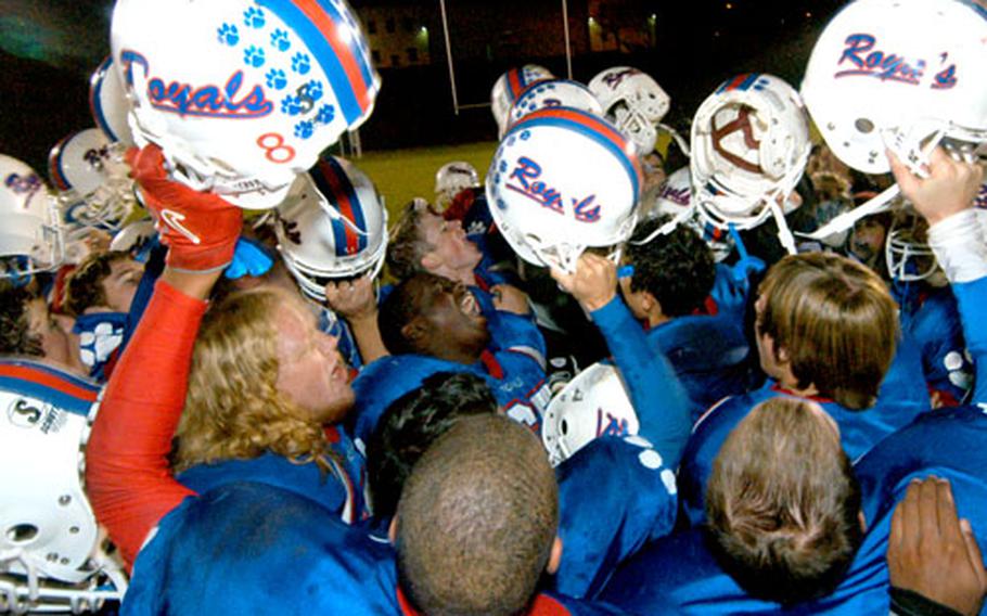 The Ramstein Royals celebrate after winning the DODDS-Europe Division I football title by beating Heidelberg 26-7 on Nov. 4 in Baumholder, Germany. Ramstein won seven team championships in 2006, the most by any DODDS-Europe school.