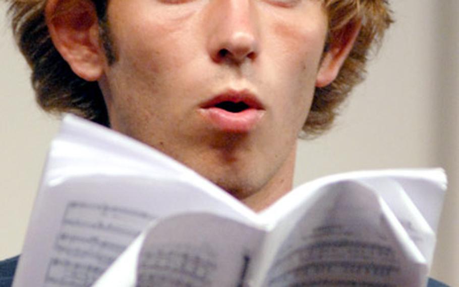 Kadena senior choir singer Alex Mierzejewski harmonizes to Mozart&#39;s "Requiem" in rehearsal Tuesday. Mierzejewski also plays sweeper and is the leading scorer for the defending Far East Class AA tournament champion Kadena Panthers.