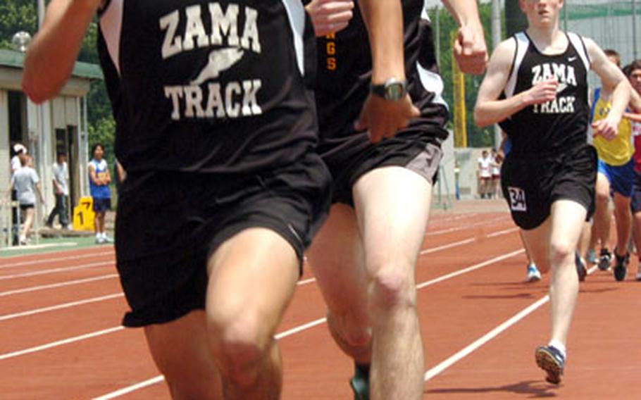 Zama American sophomore Andrew Quallio sets the two-mile pace during Saturday&#39;s Kanto Plain Association of Secondary Schools track and field meet at Niiza Park, western Tokyo.