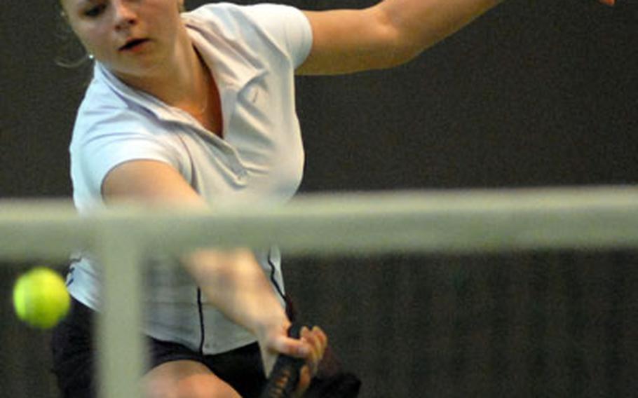 Two-time defending DODDS-Europe champion Krista Citkovska of SHAPE, seen here in the 2006 final against Bitburg's Jennica Botonis, will try to make it a three-peat as the 2007 tennis season gets under way this weekend.