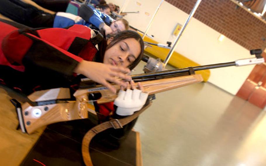 Jessica Walloch of Hohenfels gets ready to shoot on Saturday. Walloch scored a perfect 100 in the prone position and had an overall score of 282.