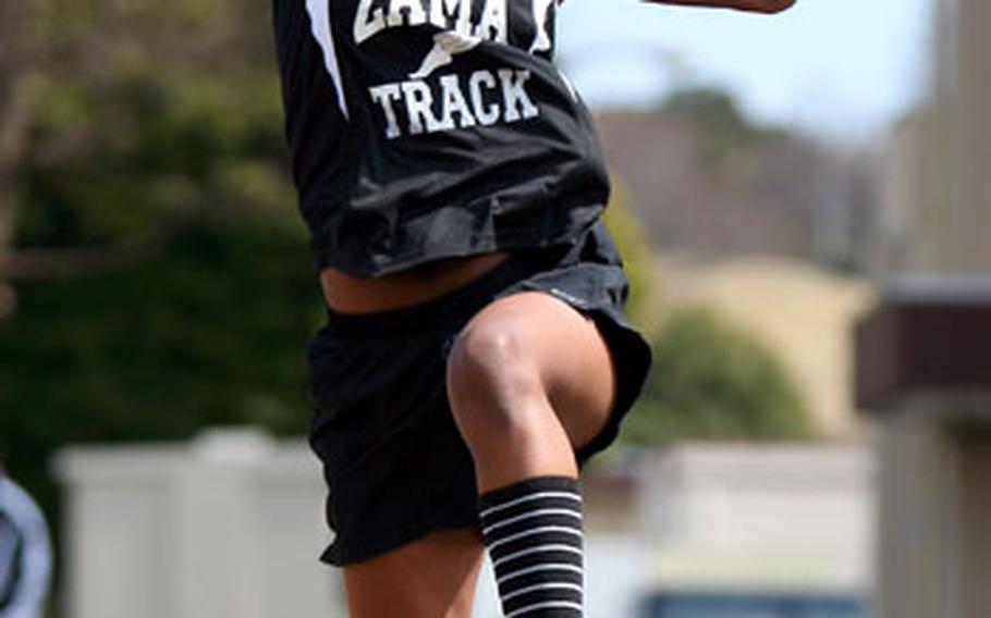 Zama American sophomore A&#39;Shana Jackson won the long jump in Saturday&#39;s Zama Invitational with a leap of 4.08 meters.