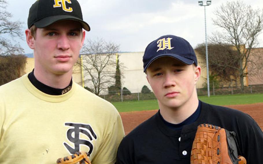 Heidelberg Lions Shane Close, left, and Chris Williams have played high school baseball on both sides of the Atlantic. In Europe, however, the players have to pay to participate (around $45 per player) and rely on the military to find volunteer coaches.
