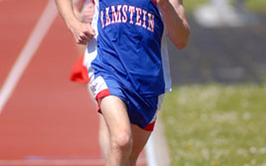 Ramstein&#39;s Kel Secrest won the 1500-meter race in 4 minutes, 15.81 seconds at the five-team track and field meet in Mannheim, Germany, on Saturday.