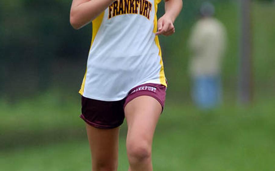 Frankfurt International School's Natalie Perraro heads towards the stadium and the finish line on the way to winning the girls' cross country race in Wiesbaden on Saturday. It was the first weekend of action for high school teams throughout Europe.