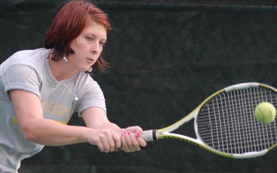 Seoul American Falcons junior and defending Far East High School Tennis Tournament girls singles champion Kennedy Allen.