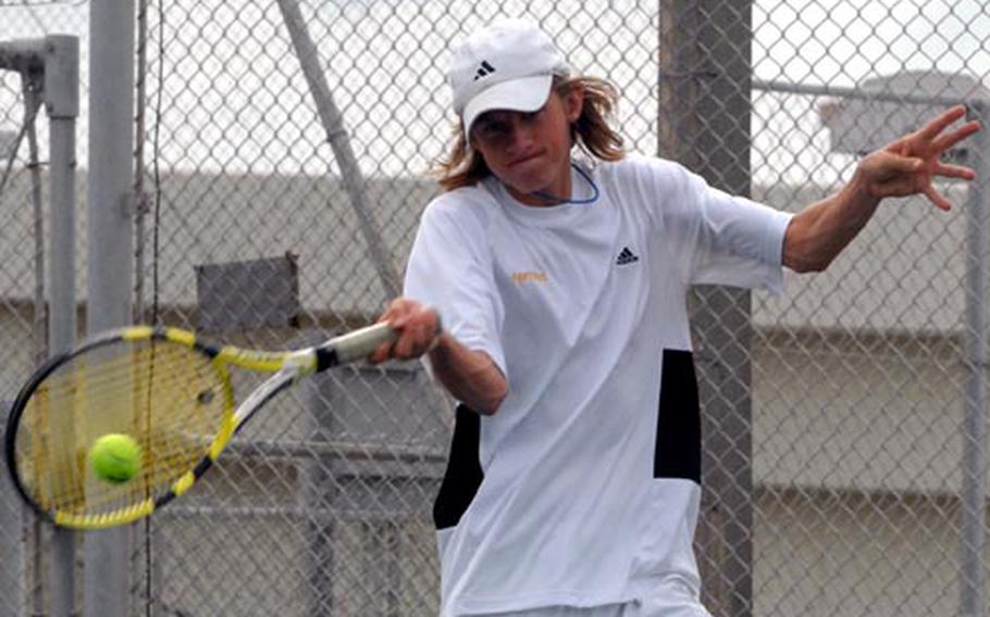 Kadena Panthers junior and defending Far East High School Tennis Tournament boys singles champion Kyle Sprow.