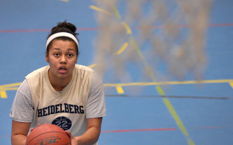 Ashley Hicks, a senior at Heidelberg High School, shoots free throws during practice Monday at Heidelberg’s gym. Hicks hopes to play basketball at West Texas A&M after graduating from high school.