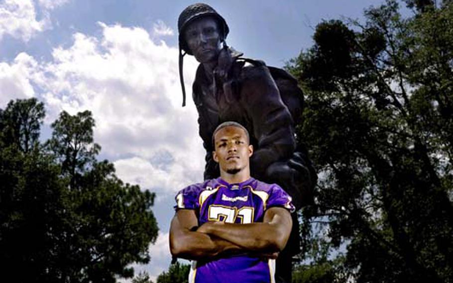 Xavier Nixon, an offensive lineman from Jack Britt High School in North Carolina, poses before the annual Army All-American Bowl last Saturday.