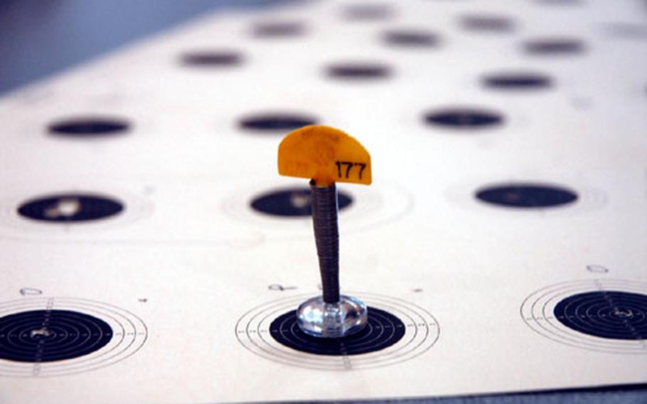 A scoring plug noting a .177-caliber round used during the championships.