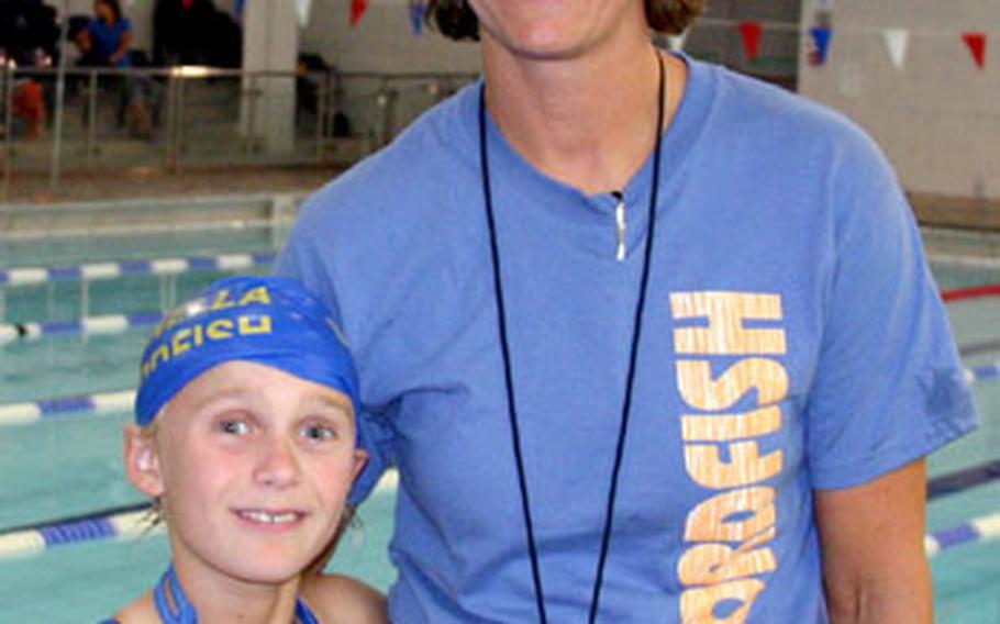 Hallie Kinsey is following the wake of her mother, Kathleen, a former college swimmer who helps coach the Sigonella Swordfish of the European Forces Swim League.
