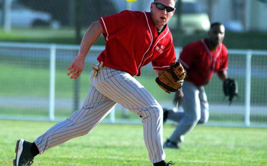 Shortstop James Sailer of Marine Corps Base Camp S.D. Butler, Okinawa, chases down a Marine Corps Air Statiion Iwakuni, Japan, ground ball during Tuesday&#39;s pool-play game in the 2009 Marine Corps Far East Regional Softball Tournament at Field 1, Gunners Fitness Center Softball Complex, Camp Foster, Okinawa. Iwakuni beat Base 12-1.