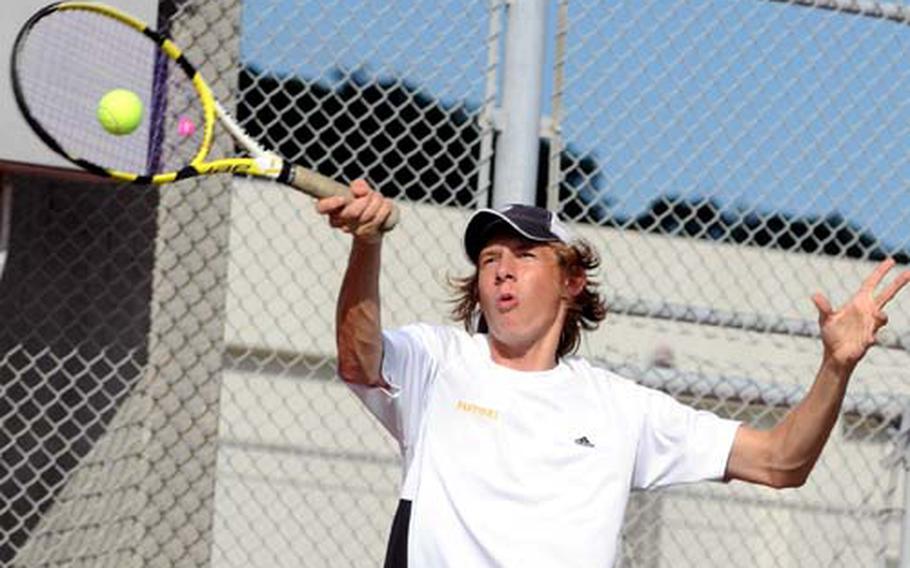 Kadena Panthers senior Kyle Sprow, four-time Okinawa Activities Council district singles tennis champion and two-time Far East Tennis Tournament singles champion.