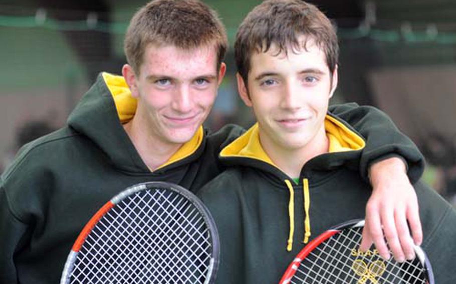 SHAPE’s Andrei Mavris, left, and Juan De LaTorre captured the boys doubles title.
