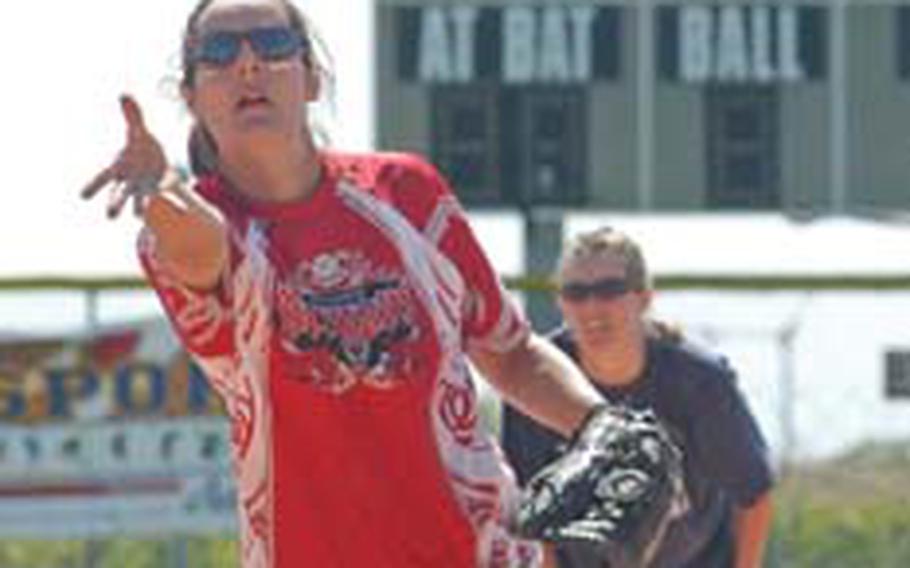 Aviano’s Mary Wilkerson pitches against Lakenheath in an early game of the U.S. Forces Europe softball tournament. Aviano defeated Lakenheath in the finals. Aviano swept the men’s and women’s titles in the tournament, the last Army-Air Force Final Four event in Europe.