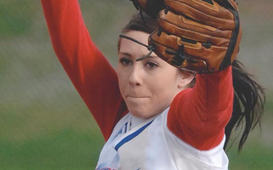 All-Europe pitcher Lindsey Jones of Ramstein struck out six Lakenheath batters in the opener of a doubleheader sweep Saturday.