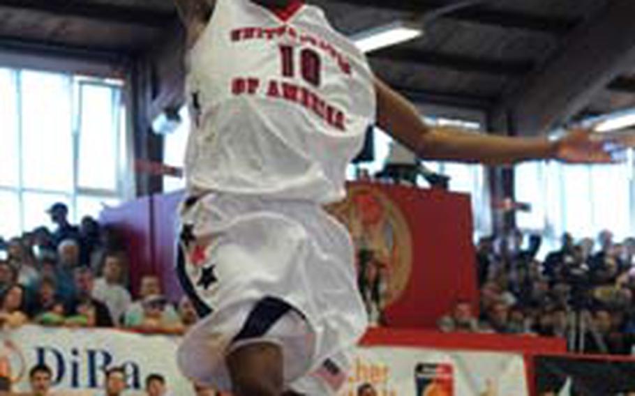 Kevin Ware of the United States finishes off a fast break with a dunk, but it wasn&#39;t nearly enough as the U.S. lost to Germany&#39;s Under-17 team 79-68 in the third place game at the Albert Schweitzer International Youth tournament in Mannheim, Germany, on Saturday.